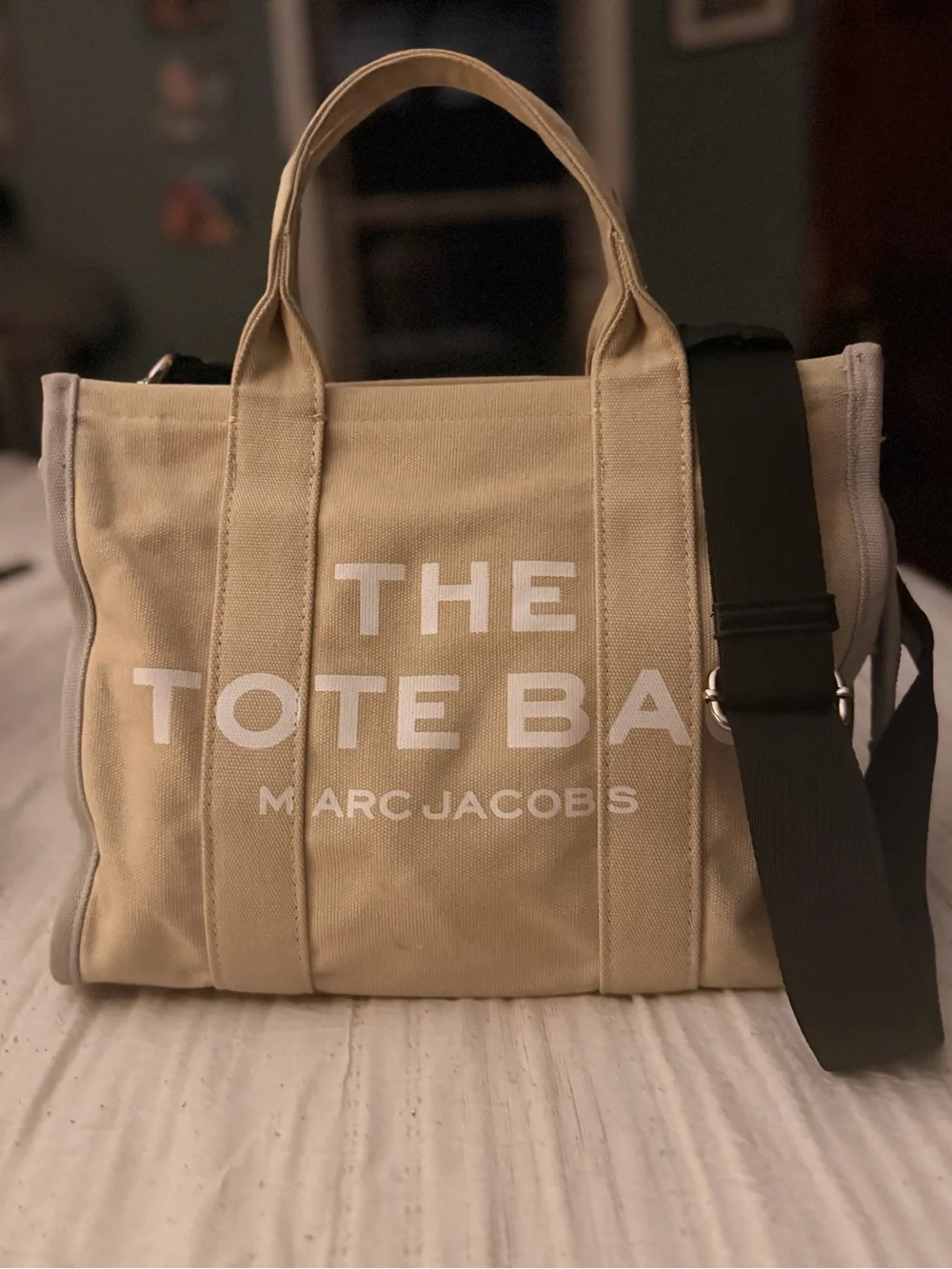 Marc Jacobs The Tote Bag Canvas Tote in Beige with Black Strap